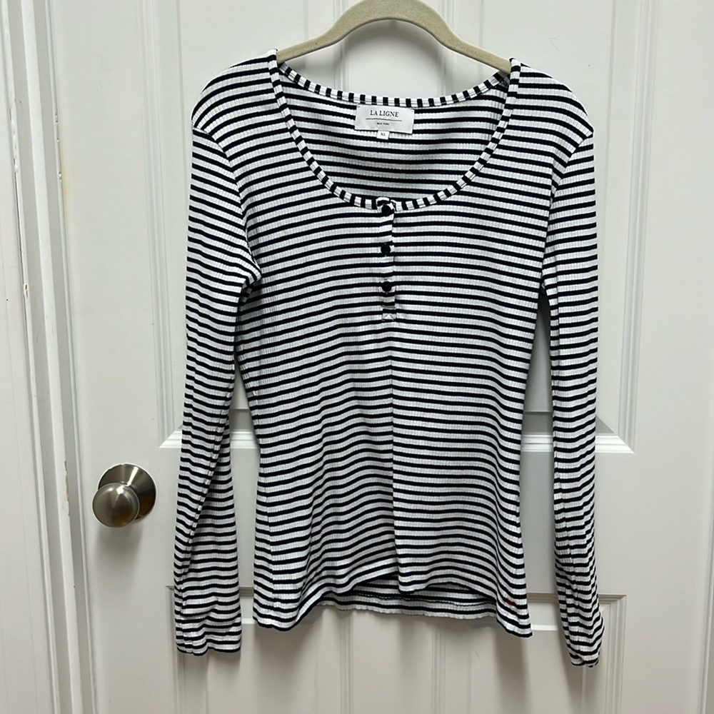 La‎ Ligne Navy & White Striped Scoop Neck Long Sleeve T-Shirt